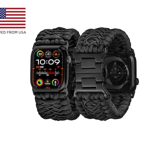 Tefeca Titan Series Paracord Band Compatible with Apple Watch (Black 49/45/44/42mm)