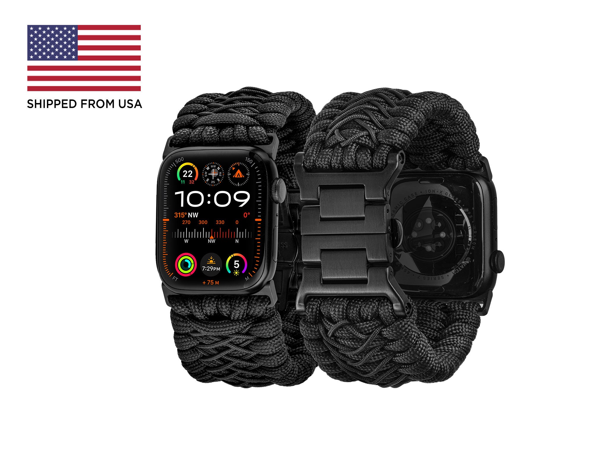Tefeca Titan Series Paracord Band Compatible with Apple Watch Black 49 45 44 42mm