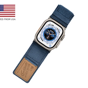 Tefeca Fortitude Series Ultra Wide Hook and Loop Band for Apple Watch /Apple Watch Ultra| Nylon Midnight Blue with Silver Adapters