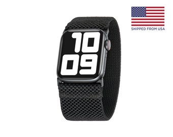Black Elastic Apple Watch Band, Ultra Wide, Handmade