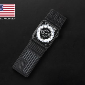 Tefeca Fortitude Series Ultra Wide Hook and Loop Band for Apple Watch /Apple Watch Ultra| USA Flag Black Stretchy Woven Nylon