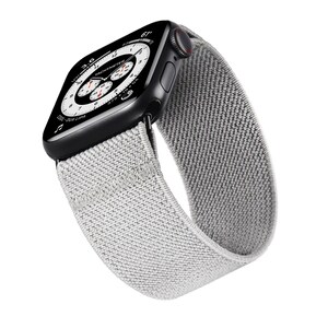 May include: A black Apple Watch Series 8 with a gray sport loop band. The watch face displays a chronograph watch face with the text "DUA LIPA" at the bottom.