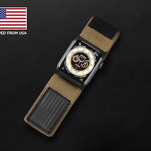 Tefeca Fortitude Series Ultra Wide Hook and Loop Band for Apple Watch /Apple Watch Ultra | Nylon Army Green USA Flag | 44/45/46/49mm