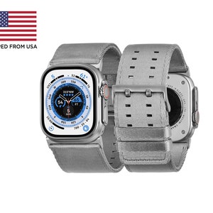 Tefeca Dual Series Replacement Watch Band Compatible with Apple Watch/ Apple Watch Ultra | Silver Gray Nylon with Silver Adapters