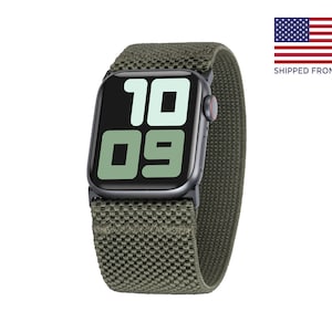 Tefeca ultrabrede legergroene elastische Apple Watch-band 38 mm 40 mm 41 mm 42 mm 44 mm 45 mm