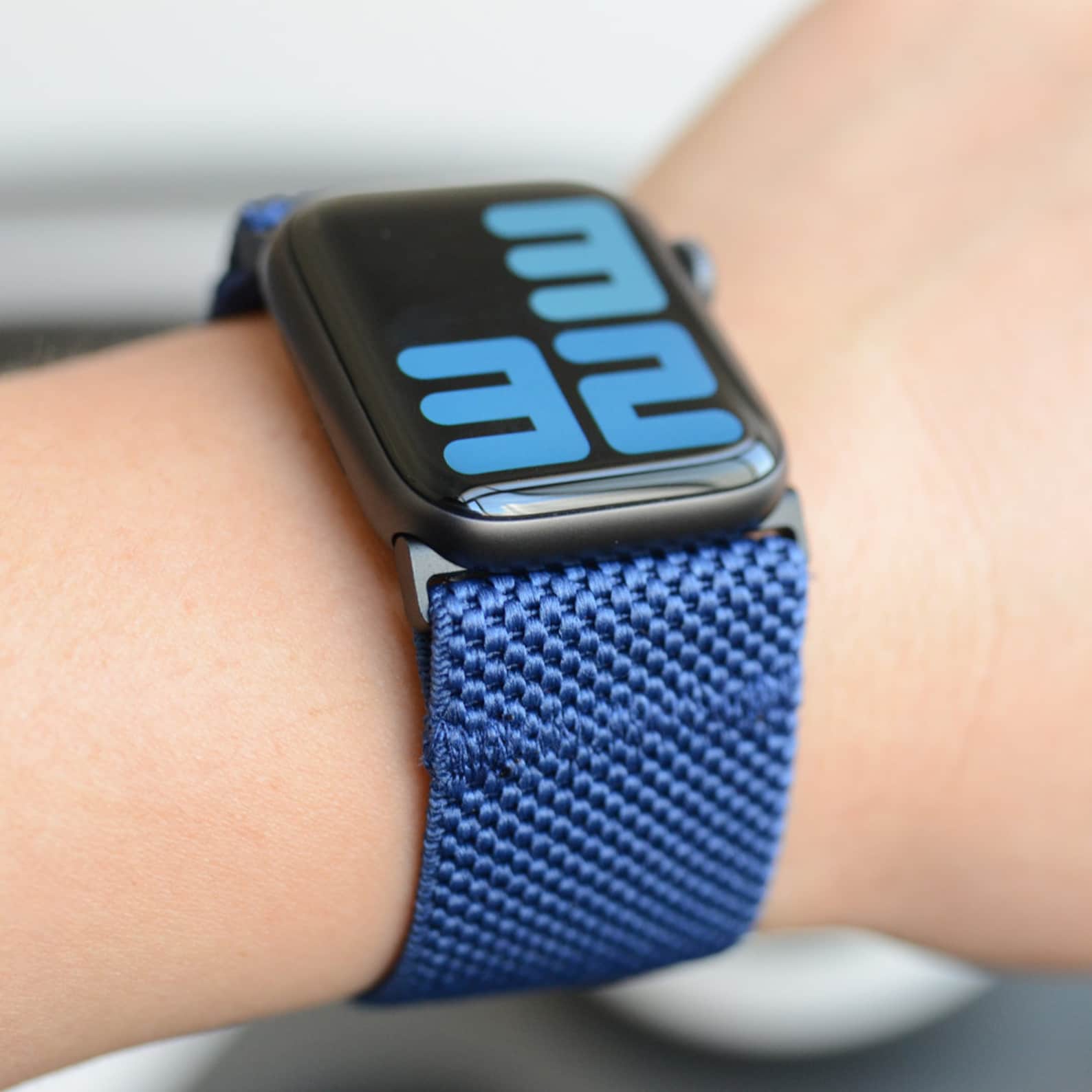 Ultra Wide Blue Patterned Elastic Apple Watch Band Stretchy Etsy