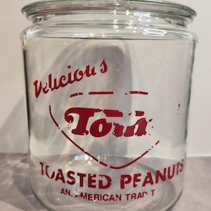 Vintage Tom's Toasted Peanuts, Red, With Red Handle Lid, 10”t X 7