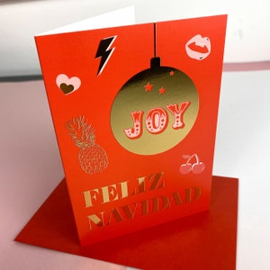 Feliz Navidad Cartão de Natal em folha de ouro // Feliz Natal / Feliz Natal / Cartão de felicitações / Saudações da estação / Cartão de Natal
