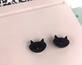 Cat Stud earrings / Black cat stud earrings / Black Cats / Acrylic earrings