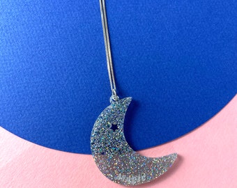 Moon magic necklace/ Sterling silver chain / Glitter Jewellery