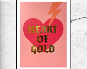 Heart of Gold - Typographic Art Print - Pink and Gold / Quote Print / Gold Foil / Wall Art Print / Typography Poster / Wall Decor