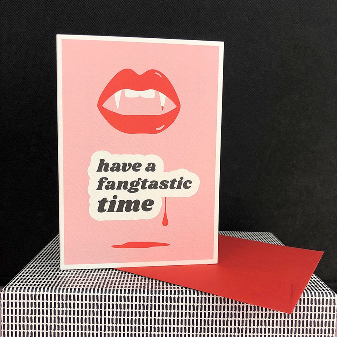 Work Card Fangs Fangtastic Halloween Card// Fangs Card, Greetings Card, Halloween, Fun ...