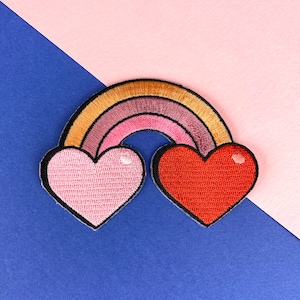 Rainbow Hearts Patch / Iron on Patch / Rainbow with hearts and Cloud / Denim Iron on Patch