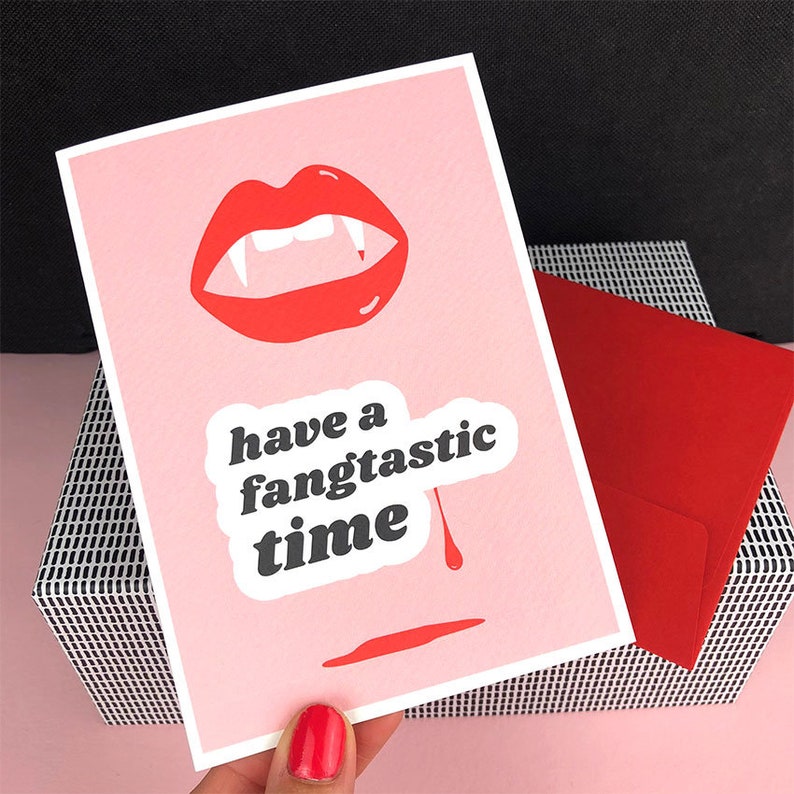 Work Card Fangs Fangtastic Halloween Card// Fangs Card, Greetings Card, Halloween, Fun ...