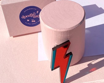 Lightning bold brooch / Perplex brooch / Sterling silver / Red & Teal lightning bolt /jewellery