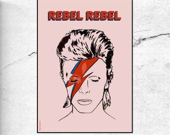 Rebel Rebel Bowie Illustration print/ Digital Print / Bowie illustrated Print / Icon Art Print /