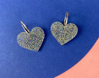 Love rocks Earrings / Sterling silver earrings / Glitter silver earrings / Acrylic earrings