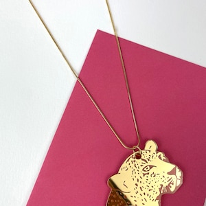 Fierce leopard necklace/ Acrylic necklace/ Gold snake chain / Gold necklace /jewellery