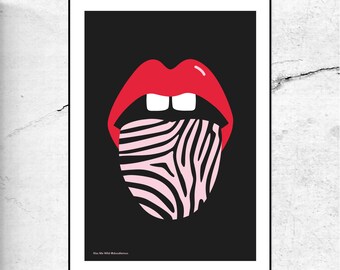 Lips Art Print - Zebra pattern Print / Lips Wallart / Zebra Lips Print / Bedroom art, Lips&tongue Poster / Kiss Me Wild Lips Print
