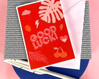 Carte de vœux bonne chance / Carte de chance, amitié / souhaitez-moi bonne chance / cerises rouges cartes de voeux