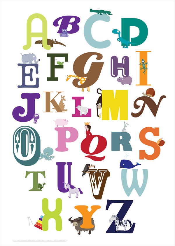 Abcd...alphabet Colourful Modern Print With Illustrated - Etsy
