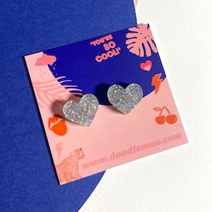 Mini heart stud Earrings / Sterling silver earrings /  Mirror earrings / Acrylic earrings