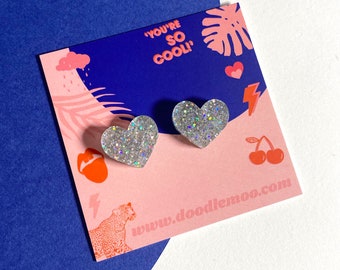 Mini heart stud Earrings / Sterling silver earrings /  Mirror earrings / Acrylic earrings