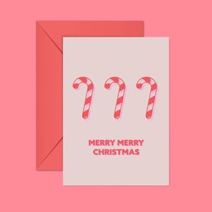 Candy Cane Cartolina di Natale// Cartolina di Natale, Candy Cane, Biglietto di auguri di Natale minimale