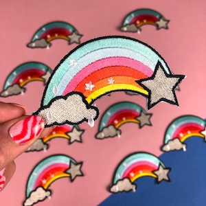 Rainbow Patch / Iron on Patch / Rainbow with star and Cloud / Denim Iron on Patch