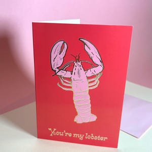 You&#39;re my lobster card/ Red and gold card / Lobster Greeting Card / Modern love card