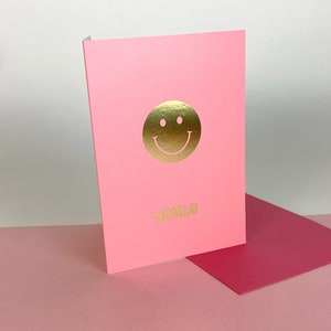 Biglietto Smile in lamina d'oro / Biglietto d'auguri / Anniversario / Biglietto rosa e oro