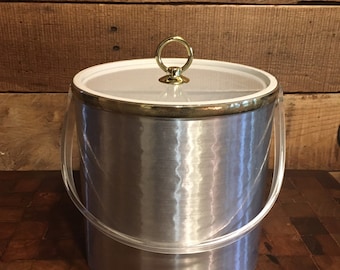 Vintage Ice Bucket, Silver Ice Bucket, Vintage Drulane Ice Bucket, Vintage Silver and Acrylic Ice Bucket, Mid Century Ice Bucket