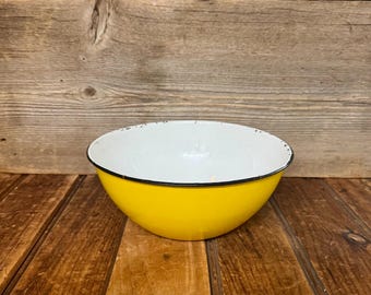 Vintage Enamelware Bowl, Yellow and White Enamelware Bowl, Enamelware Dishes, Yellow Enamelware, Graniteware, Agateware