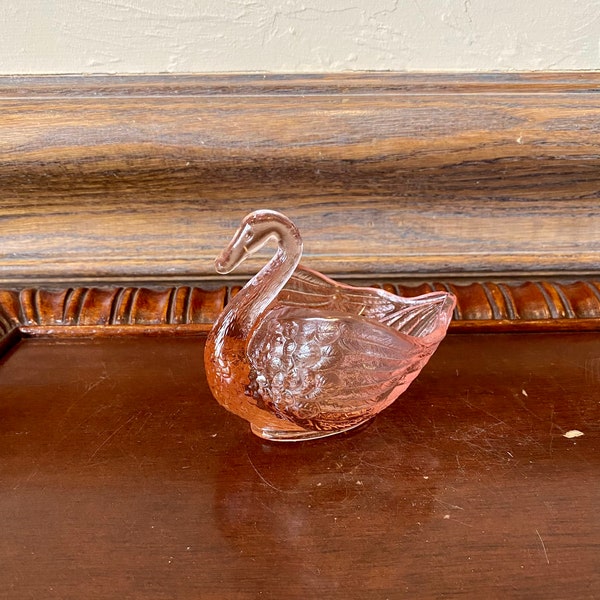 Plato de cisne rosa vintage de cristal imperial, plato de cisne rosa vintage pequeño, cisne de cristal rosa vintage