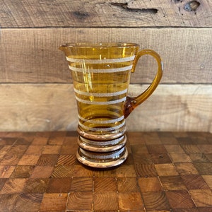 Vintage Gold Ringed Amber Pitcher, Vintage Frosted Ringed Amber Pitcher, Vintage Art Deco Amber Pitcher