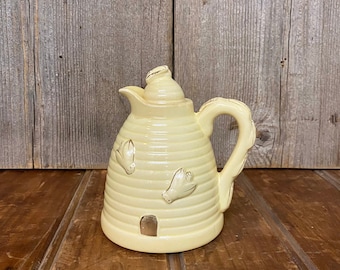 Vintage Beehive Shaped Honey Pot with Lid, Beehive Honey Jar with Lid, Beehive Honey Jar with Stopper, Vintage Bee Honey Pitcher