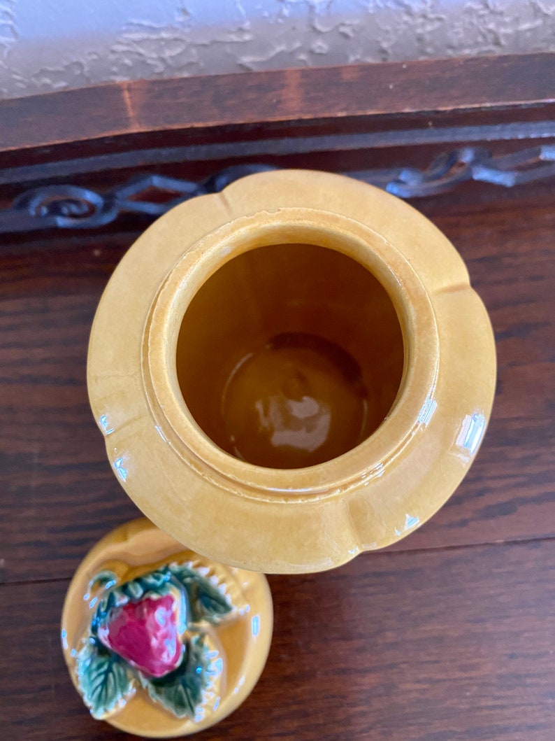 Vintage Mustard Yellow Jar Vintage Strawberry Lidded Jar Etsy