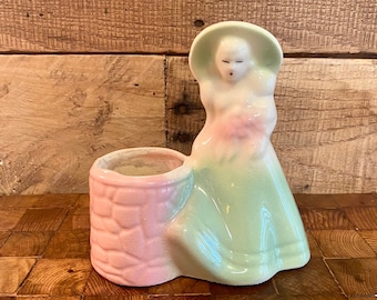Vintage Shawnee Planter, Vintage Southern Belle By The Well Planter, Vintage Green Pink Southern Belle Planter, Vintage Succulent Planter