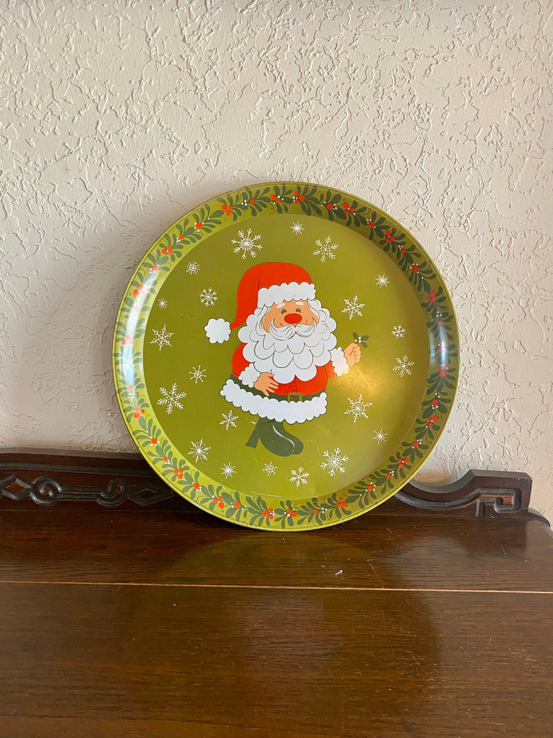 Vintage Metal Santa Christmas Tray, Vintage Christmas Metal Tray