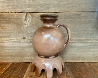 Vintage Brown Satin Frankoma Carafe Set, Vintage Frankoma Coffee Carafe, Frankoma Brown Satin Carafe and Base