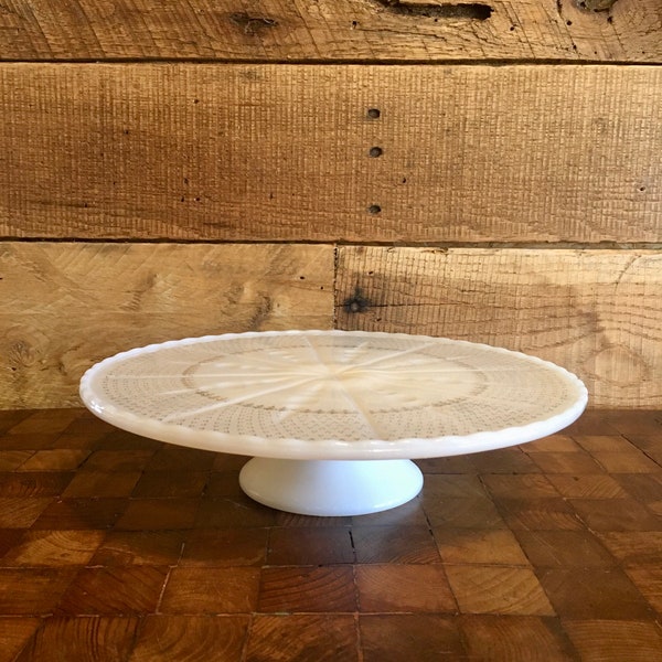 Vintage Milk Glass Cake Stand, Vintage W100 Milk Glass by Anchor Hocking Plate Stand, Milk Glass Pedestal Cake Plate