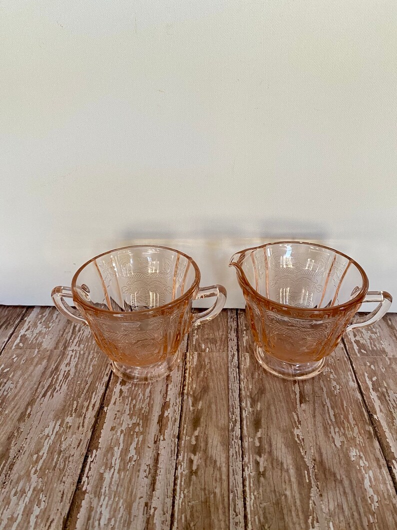 Vintage Pink Glass Creamer Sugar Set Vintage Indiana Glass Etsy