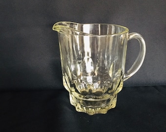 Vintage Clear Glass Pitcher,  Vintage Clear Thumbprint Design Pitcher, Vintage Clear Glass Beer Pitcher