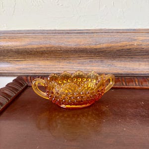 Vintage Fenton Colonial Amber Hobnail Dish, Vintage Amber Oval Double Handled Dish, Vintage Amber Hobnail Oval Dish