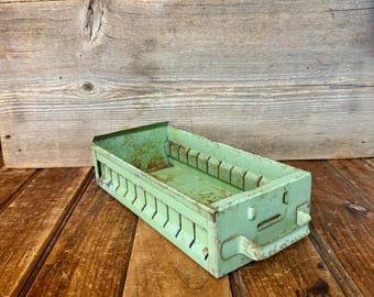 Vintage Green Metal Drawer, Vintage Rustic Metal Drawer, Vintage Drawer, Vintage Rustic Green Drawer