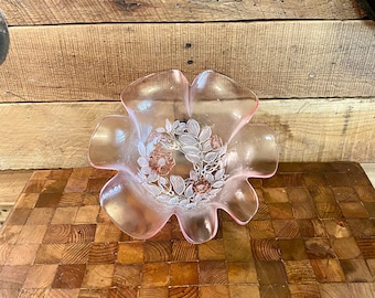 Vintage Mikasa Rosella Bowl, Vintage Pink Frosted Glass Bowl, Vintage Flower Shape Pink Frosted Bowl