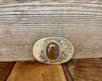 Vintage Gold Western Belt Buckle, Vintage Belt Buckle, Vintage Cowboy Western Belt Buckle, Vintage Brown Stone Belt Buckle