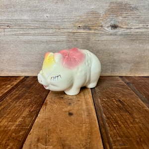 Vintage  Piggy Bank with Pink Bow, Vintage Shawnee Smiley Pig Piggy Bank, Vintage Ceramic Pig Piggy Bank
