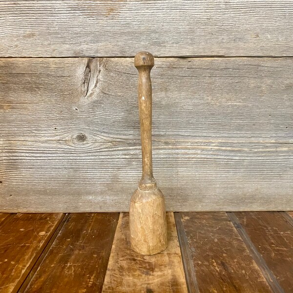 Pestle de madera primitiva, Pestle de madera antigua, Masher de madera vintage, Pestle de madera vintage, herramienta de cocina primitiva, Pestle de chucrut vintage