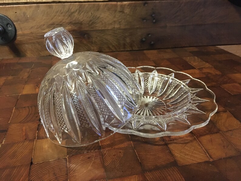 Vintage Round Butter Dish Zippered Finecut Butter Dish Round Etsy